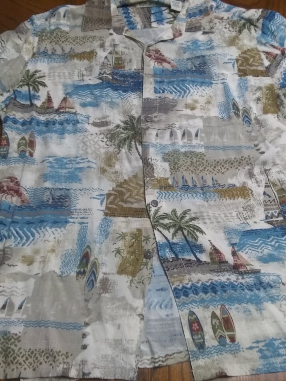 'palms and boats" Themed Men's Casual Button Up Shirt